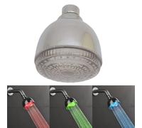 Cabezal de ducha de baño, rociador redondo con luz LED controlada por temperatura, cambio de color, cabezal de ducha que ahorra agua (tres)