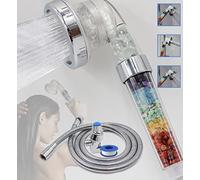 Cabezal de ducha de Cristal Chakra. Piedras preciosas naturales. Energía Cristales curativos. Purificación del agua. Mineralización. 7 piedras. Filtrado de agua. Alcachofa+Manguera+Soporte+Cinta