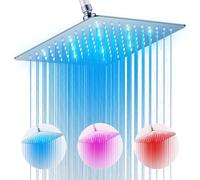 Cabezal de ducha de lluvia, cabezal de ducha LED de alta presión de 10 pulgadas, cabezal de ducha fijo antiobstrucción con cambio de color controlado de temperatura, junta esférica de latón ajustable