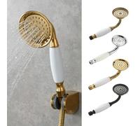 Cabezal de ducha de mano de acero inoxidable, acabado dorado antiguo con función de lluvia que ahorra agua, compatible con mangueras de ducha estándar del Reino Unido