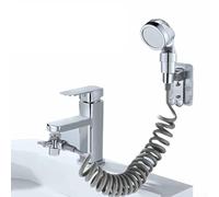 Cabezal de ducha de mano, juego de accesorios de grifo de manguera de 22 mm a 24 mm para fregadero de baño, pulverizador ajustable montado en la pared con desviador de aleación de zinc y ABS, plateado