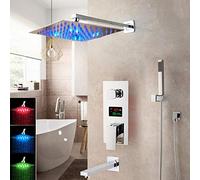 Cabezal de Ducha LED de latón Cromado, grifos mezcladores con Pantalla Digital, Grifo de Ducha para baño, Juego de grifos de Ducha Digitales de 3 Funciones,