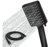 Cabezal de ducha y manguera, cabezal de ducha Newentor de alta presión con interruptor de 6 pulverizaciones con una sola mano, cabezal de ducha grande negro con manguera de 1,5 m