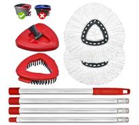 Cabezal de fregona giratoria, mango de repuesto de fregona, cepillo, base compatible con O ceder 1 tanque, 2 recambios de fregona de microfibra, 1 base triangular, 1 cepillo y mango de fregona de 30 a