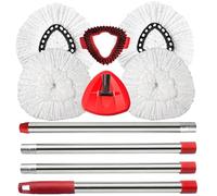 Cabezal de repuesto para fregona giratoria compatible con O Cedar EasyWring Spin Mop - 4 recambios de fregona O-Ceda, mango de fregona de 30-58 pulgadas, 1 base de fregona y 1 juego de cepillo para