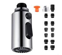 Cabezal rociador ABS para grifo de cocina con mecanismo extraíble y 14 variantes de conector que permiten flujo de pulverización y salida de agua fuerte (cromo)