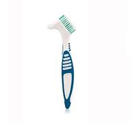 Cabezales de cepillo de doble ángulo verde Cepillo de limpieza de dentadura ergonómico portátil Cepillo de dientes postizos de cerdas suaves de múltiples capas