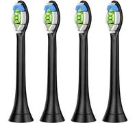 Cabezales de cepillo de repuesto compatibles con mangos Philips SoniCare, cabezales de cepillo de dientes de limpieza eficiente para sistemas a presión, paquete de 4, negro (Philips negro)