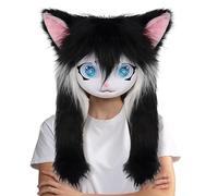 Cabezales de Cosplay de piel - Máscara de cabeza de gato con ojos grandes y cerdas largas, accesorio de disfraz de peluche realista para mujeres, hombres, convención de anime, teatro, de
