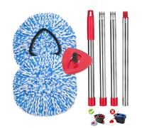 Cabezales de repuesto de fregona, cabezales de repuesto de fregona giratorios compatibles con O Cedar EasyWring - 6 recambios de fregona de microfibra, 1 funda triangular para cabezal de fregona y juego de mango de fregona de 30 a 58 pulgadas (azul (1 sistema de tanque) (2)