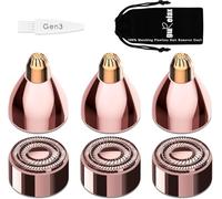 Cabezales de repuesto Gen 3 para un toque final impecable, cuchillas de depilación facial sin dolor de oro de 18 quilates con exclusivo cabezal recortador de cejas, 3 cabezales faciales + 3 cabezales