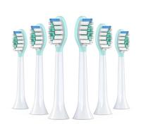 Cabezales de repuesto para cepillo de dientes eléctrico Philips Sonicare, blanqueamiento de dientes para cabezales y asas de repuesto Philips Sonicare, limpiador de lengua 2 en 1, paquete de 6, verde