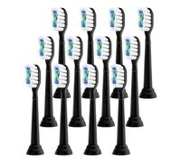 Cabezales eléctricos suaves, compatible con Philips, 4100 HX6920 | Cabezales de plástico para adultos, aptos para series 6100 1100 2100 5300 7500 9000(Black-12 Pcs)