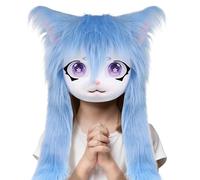 Cabezas de animales peludos, máscara de gato con ojos grandes, pelo largo, accesorio de disfraz de felpa realista para hombres y mujeres, convención de anime, baile de máscaras, teatro, fiesta