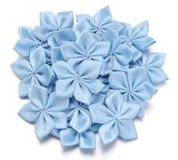 Cabezas de flores artificiales, Flores de tela artificiales, cinta satén gasa 6 mm, cinco pétalos, paquete 50, multicolor(Blu)