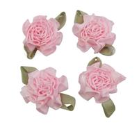 Cabezas de flores artificiales, Flores de tela gasa, 30 Uds., rosetas 1 pulgada con hojas 40mm, multicolor for manualidades DIY(Pink)