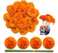 Cabezas de flores de caléndula a granel, 50 unidades, flores artificiales de caléndula de seda para decoración del hogar Diwali, guirnalda, manualidades, baby shower, boda, fiesta, Halloween, Navidad,