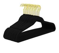 Cabides 45CM Seamless Flocking Golden Hook Hanger Dry and Wet Wardrobe Storage Adult Magic(Black,10PCS)