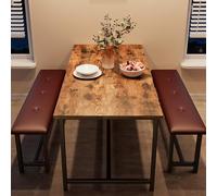 CABIHOME Juego de mesa de comedor para 4, juego de mesa de cocina para 4 con bancos tapizados, juego de mesa de comedor rectangular para espacios pequeños, apartamento, estudio, marrón rústico