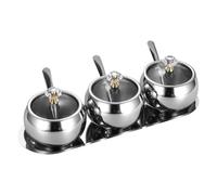 Cabilock 1 juego de azucarero con tapa y cuchara, tarro de condimentos de acero inoxidable con bandeja, organizador de almacenamiento de cocina para sal, café y especias.