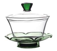 Cabilock 1 juego de tazas de té de cristal chino Gaiwan Kungfu con tapa y platillo, cuenco de cristal Sancai, regalo del día del padre, para el hogar, oficina, cocina, verde transparente