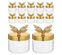Cabilock 12 cajas de dulces de estilo europeo para bodas, recipientes vacíos de plástico dorado, recuerdos de boda, tarros redondos con tapa de, para galletas y manualidades