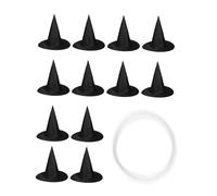 Cabilock 12 piezas Sombreros de Bruja para Halloween Decoración Colgante para Jardín y Techo Gorro de Mago Negro Pequeño con Hilo para Fiesta y Disfraz de