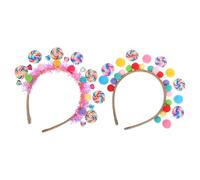 Cabilock 2 Diademas para Niñas Forma de Piruleta, Accesorio de Fiesta Cómodo y Colorido Pompones de Plástico para Cumpleaños y Aventuras Diarias
