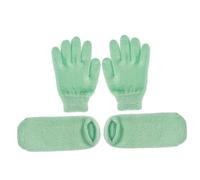 Cabilock 2 pares Guantes de Gel Hidratantes Exfoliantes para Manos y Pies para Cuidado Spa Blanqueamiento y Suavidad de Cutículas y Durezas Pack con Guantes y Calcetines Verdes