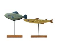 Cabilock 2 Piezas Adorno De Pescado De Madera Escultura De Pez De Madera Figuras De Peces Costeros Escultura De Pez Sala De Estar De Casa Familiar Oficina Decoracion De Mesa
