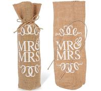 Cabilock 2 Piezas Bolsa De Vino De Boda Lazos De Boda Pancarta Casada Cortinas con Flecos Novia para Ser Banderines Mujer Fiesta Decoraciones Parejas De Mesa Signo De Boda Favor Lino