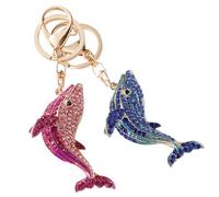 Cabilock 2 piezas Llavero de Metal con Delfín Pequeño Colgante Decorativo Brillante con Piedras Rosa y Azul para Llaves y Bolso