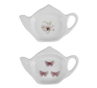 Cabilock 2 platillos porta bolsitas de té - Plato para aperitivos y condimentos - Reposacucharas con forma de tetera - Platillo de cerámica para bolsitas de té