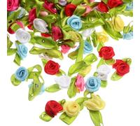 Cabilock 200 Mini Rosas de Cinta de Satén Multicolores 15 CM para Manualidades y Decoración DIY Flores Artificiales de Tela para Diademas Broches y Proyectos Creativos