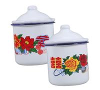 Cabilock 2piezas Taza De Esmalte Nostálgica Estilo Chino Estampados Decorativos Taza De Té Para Exteriores Interiores Recipiente Portátil Para Agua y Fiestas