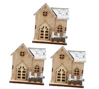 Cabilock 3 Piezas casa de Madera Luminosa LED Arboles de Navidad pequeña casa Que Brilla intensamente decoración Escritorio navideños Decoracion Escritorio Adorno de Mesa de Navidad