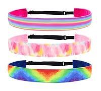 Cabilock 3 piezas Diadema Elástica Deportiva Mujer Cintas Finas Pelo Antideslizantes Diseño Tie-dye Degradado Arcoíris para Yoga y Running