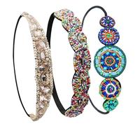 Cabilock 3 piezas Diademas Elásticas con Cuentas Brillantes para Mujeres y Niñas Accesorios de Cabello Vintage Estilo Años Bandas Decorativas Cómodas y Flexibles para Fiestas y Uso Diario