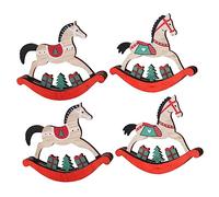 Cabilock 3 Series Adornos De Caballo Columpio De Madera Material para Bebé Adorno De Caballo para Árbol De Interior Accesorios Navideños Caballo Navideño Decoraciones 4 Piezas x 3