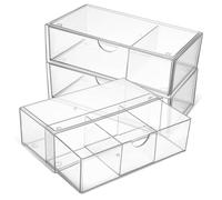 Cabilock 3piezas Organizador De Maquillaje Transparente Apilable Caja De Almacenamiento Para Tocador Soporte Para Labiales Contenedor Para Discos De Algodón Baño o Escritorio