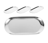 Cabilock 4 Piezas Bandejas Ovaladas Inoxidable Plateadas Organizador Multifuncional para Baño y Mesa de Bandejas Decorativas Medianas para Almacenamiento de Toallas Joyas Velas y Cosméticos