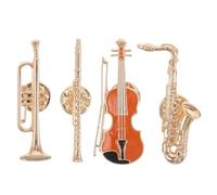 Cabilock 4 Piezas Broche de Música Vintage en Aleación Dorada Diseño de Guitarra y Saxofón, Portátil y Resistente al Desgaste, Adecuado para Chaquetas y Sombreros en Festivales de Música