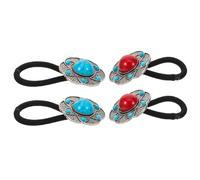 Cabilock 4 Piezas Coleteros Étnicos con Cuentas de Piedra de Colores Bandas Elásticas Artesanales para Niñas Sujetadores de Coleta Resistentes Daño Azul y Rojo