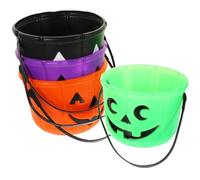 Cabilock 4 Piezas Cubo de Halloween para Fiesta Diseño de Calabaza, Plástico Resistente y Asas, Adecuado para Dulces y Uso Diario en Halloween Color Aleatorio