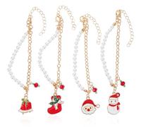 Cabilock 4piezas Pulsera Navideña Elegante Cuentas de Perlas para Decoración de Muñeca y Obsequio de Navidad Conjunto de Pulseras Temáticas Diseño de Árbol Abeto y Otros Adornos Festivos