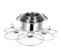Cabilock 5 juegos Ollas Inoxidable con Tapa de Vidrio Set de Cacerolas para Cocina de Inducción Resistente y Duradero con Asa Doble para Uso Diario
