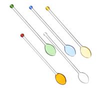 Cabilock 5 Piezas Cucharas de Vidrio Resistentes al Calor con Mango Cucharas Decorativas y Reutilizables para Café Jugos y Postres Casa y Cafeterías
