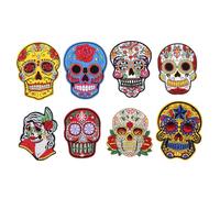 Cabilock 8 Piezas Parches de Calavera para Ropa y Bolsa de Poliéster, Parches Bordados Creativos y Decorativos para Reparar Agujeros o Adornos DIY en Halloween Varios estilos
