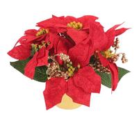 Cabilock Adorno Navideño Planta Artificial en Maceta Roja 7 Cabezas y Piñas Bonsái Emulado Pequeño para Decoración de Mesa en Hogar Restaurante y Bar Decoración Navideña Festiva