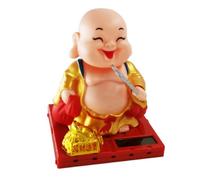 Cabilock Adornos De Ventilador Solar Figura del Buda Maitreya para Coche Decoración De Escritorio Color Natural Material De Uso Interiores